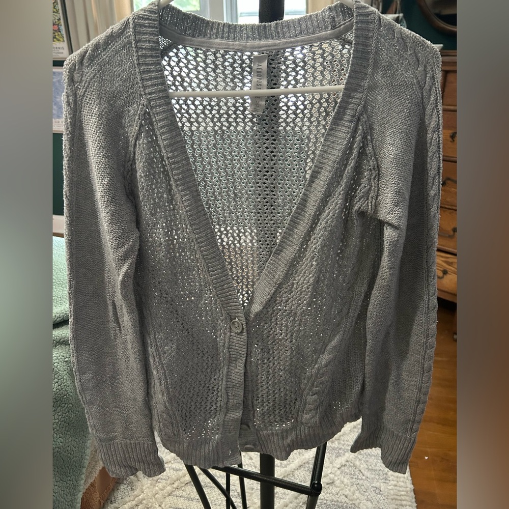 Aeropostale Charcoal Open-Knit Cardigan